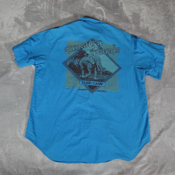 Vintage Ocean Pacific Surf Camp Shirt Mens Large Relaxed Fit 1987 80s - Picture 1 of 12